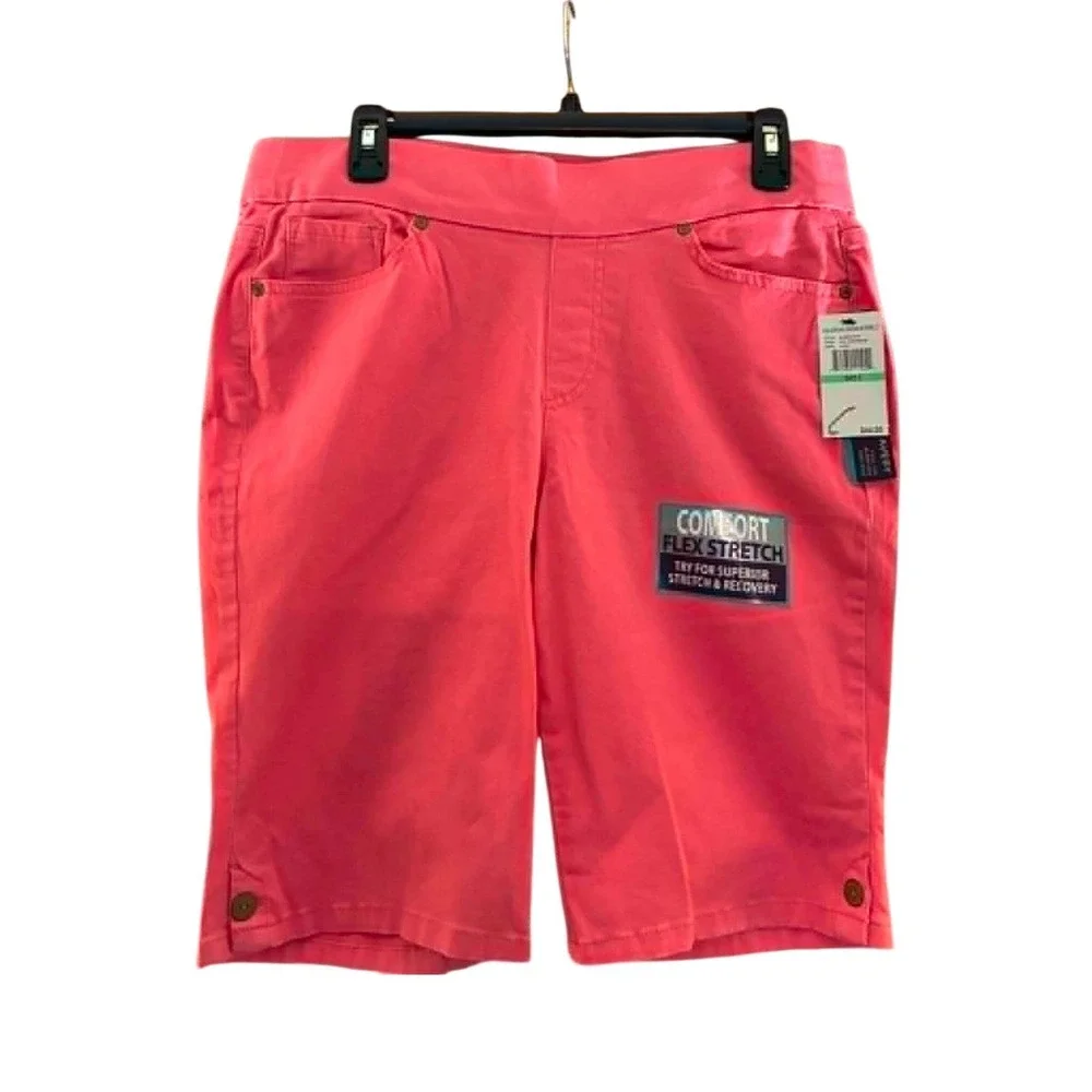 Gloria Vanderbilt Avery Bermuda Shorts Womens 8 Pink Pull On Stretch Coastal